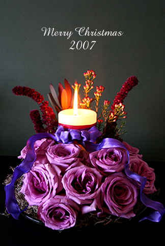 紫のバラのキャンドル・アレンジ | p.61 | MELLEOW STUFF DESIGN | メロウスタフ | sumiko taniuchi | フォトグラファー | 写真撮影 | フラワーアレンジ | 東京都目黒区